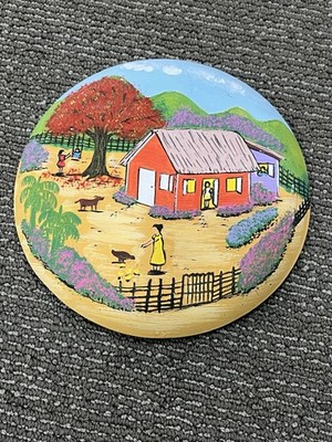 Handmade Hand Painted Round Plaque Farm Life Country Art Ready to Hang Plaster 