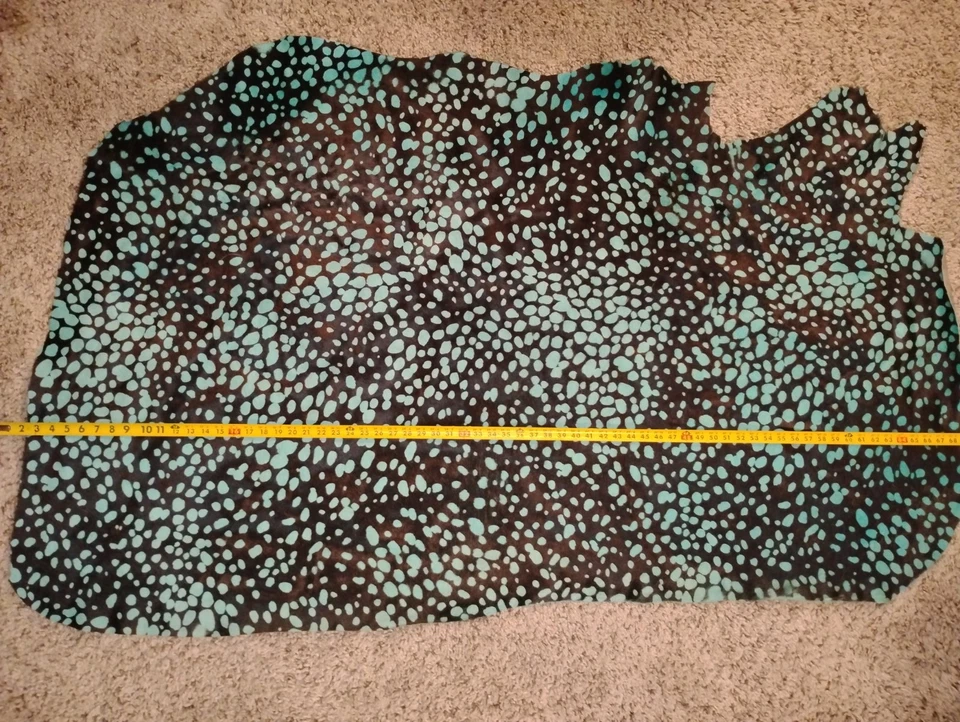 Diseñador Negro + Turquesa Manchado Pelo Cuero Piel de Vaca 27 SF Lado Foto 2 de 4