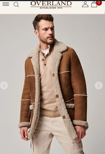 Overland Men's Sheepskin Rancher Coat Lined Pockets Button Brown Beige 2XL image 4