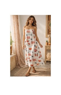 Paper Heart Strapless Dress Fresh Fruits X-Large White Summer Linen Blend  Peach | eBay