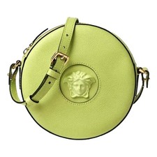 New Versace La Medusa Lime Green Disco Round Crossbody Bag Leather Italy