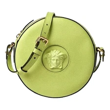 New Versace La Medusa Lime Green Disco Round Crossbody Bag Leather Italy