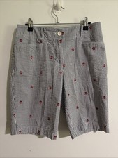 Talbots Women's Gray White Seersucker Bermuda Shorts with Red Anchors Size 6