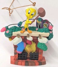 Looney Tunes Tweety Bird Fireplace Christmas Ornament Stockings With Box