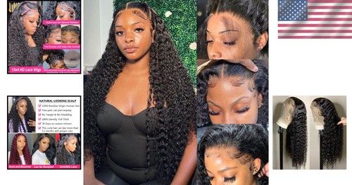 13x4 Deep Wave Echthaar Lace Front Perücke 26 Inch Naturfarbe - Bild 2 von 9