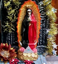 Santa Muerte Statue Reversible 12 Inch Red And Black 
