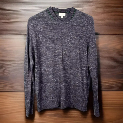 Club Monaco Sweater Mens Medium Pullover Blue Heather Wool Linen Blend Crew Neck