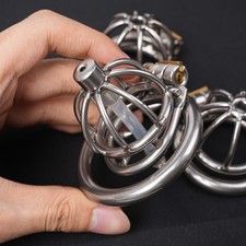 Male Stainless Steel Chastity Device lock Cage Stretcher Tube Anti-off Ring Men