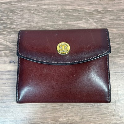 Vintage Bosca Wallet Trifold Small Burgundy Full Grain Leather Gold Logo