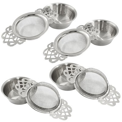 4 Pack Tea Strainers with Drip Bowls, Stainless Steel Tea Strainer Bowl Loose...