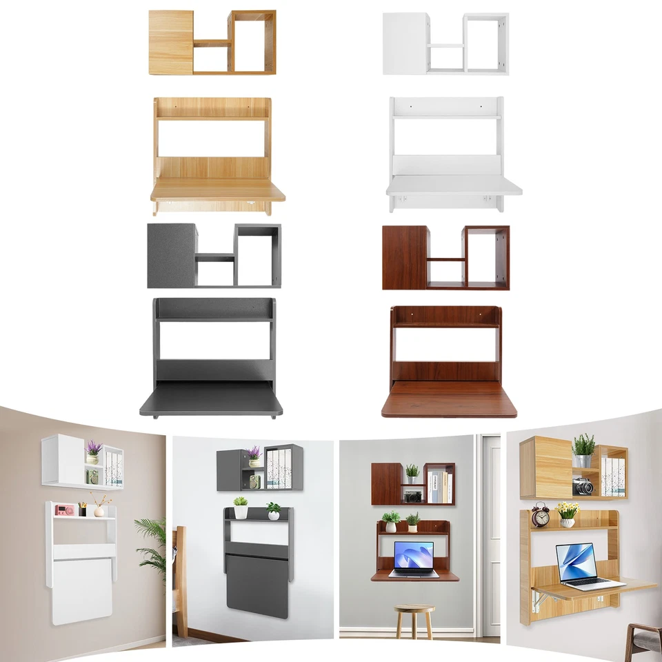 Wall Mounted Bookshelf Folding Space Saving Wall Mounted Table Laptop Desk - Image 3 of 4