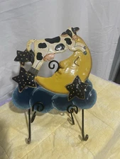 Vintage Metal Cow Jumped Over the Moon Wall Hook - Nursery Rhyme - Child