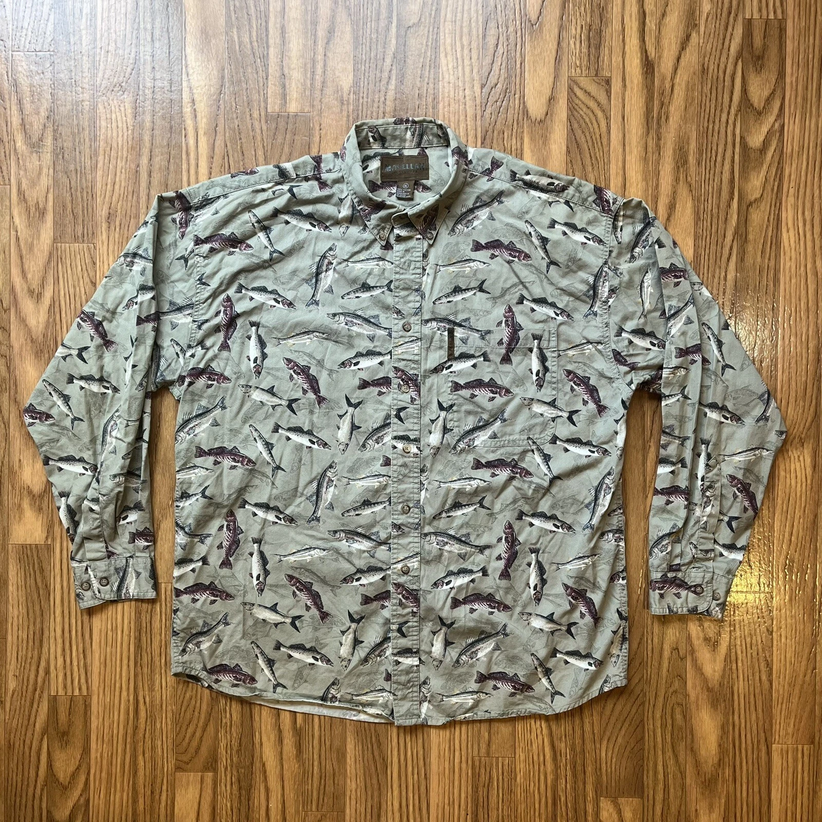 Magellan Sportswear Long Sleeve Button Down Shirt Mens XL Fish All Over