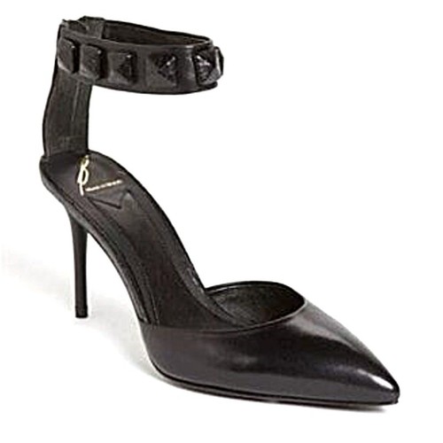 Brian Atwood Black Leather Ankle Stud Pointed Toe Stiletto High Heel Pumps 7.5