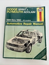 Haynes Repair Manual Book Dodge Spirit Plymouth Acclaim 1989 Thru 1992 Paperback