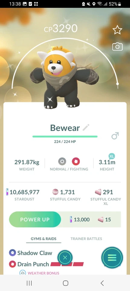 ✨Shiny Bewear (Costume Iridescente) Wilderness Cape Pokemon GO✨ Scambio