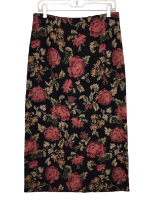 Jupe Crayon Longue Femme Passports Taille 14 - Noir Rouge Fente Dos Floral