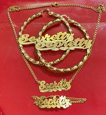 personalized name necklace and twisty 3 inch hoop earrings bracelet set/n1