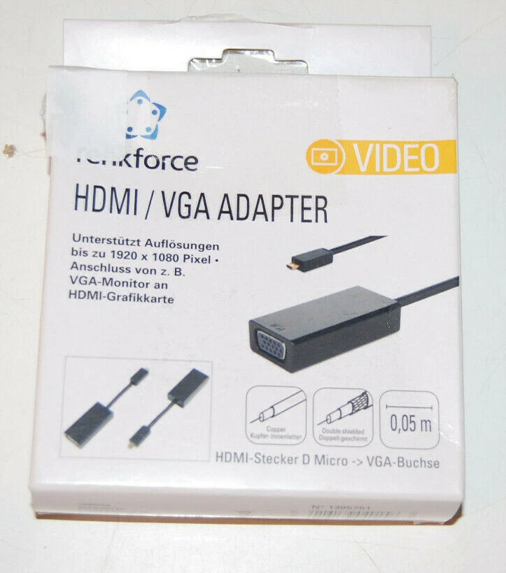 Renkforce HDMI / VGA Adapter [1x HDMI-Stecker D Micro - 1x VGA-Buchse] Schwarz 0 - Bild 2 von 4