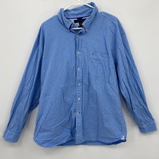 Tommy Hilfiger Button Up Shirt Long Sleeve 80s Two Ply Cotton Blue Size XL Mens