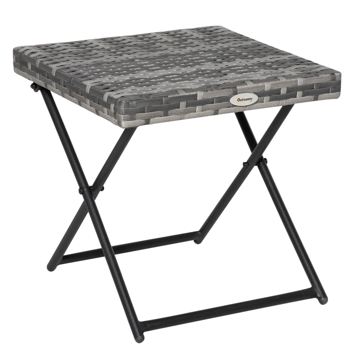 Outsunny Folding Square Rattan Coffee Table w Steel Frame Bistro Garden Grey