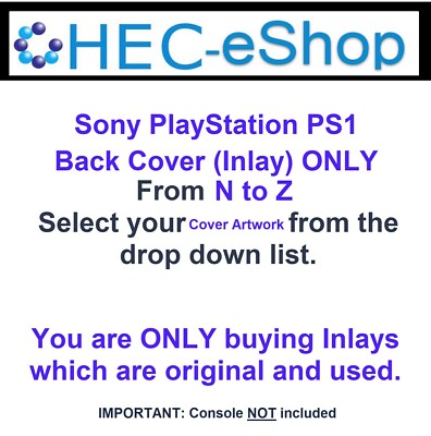 PlayStation One PS1 Case Back Cover (inlay) ONLY Choose