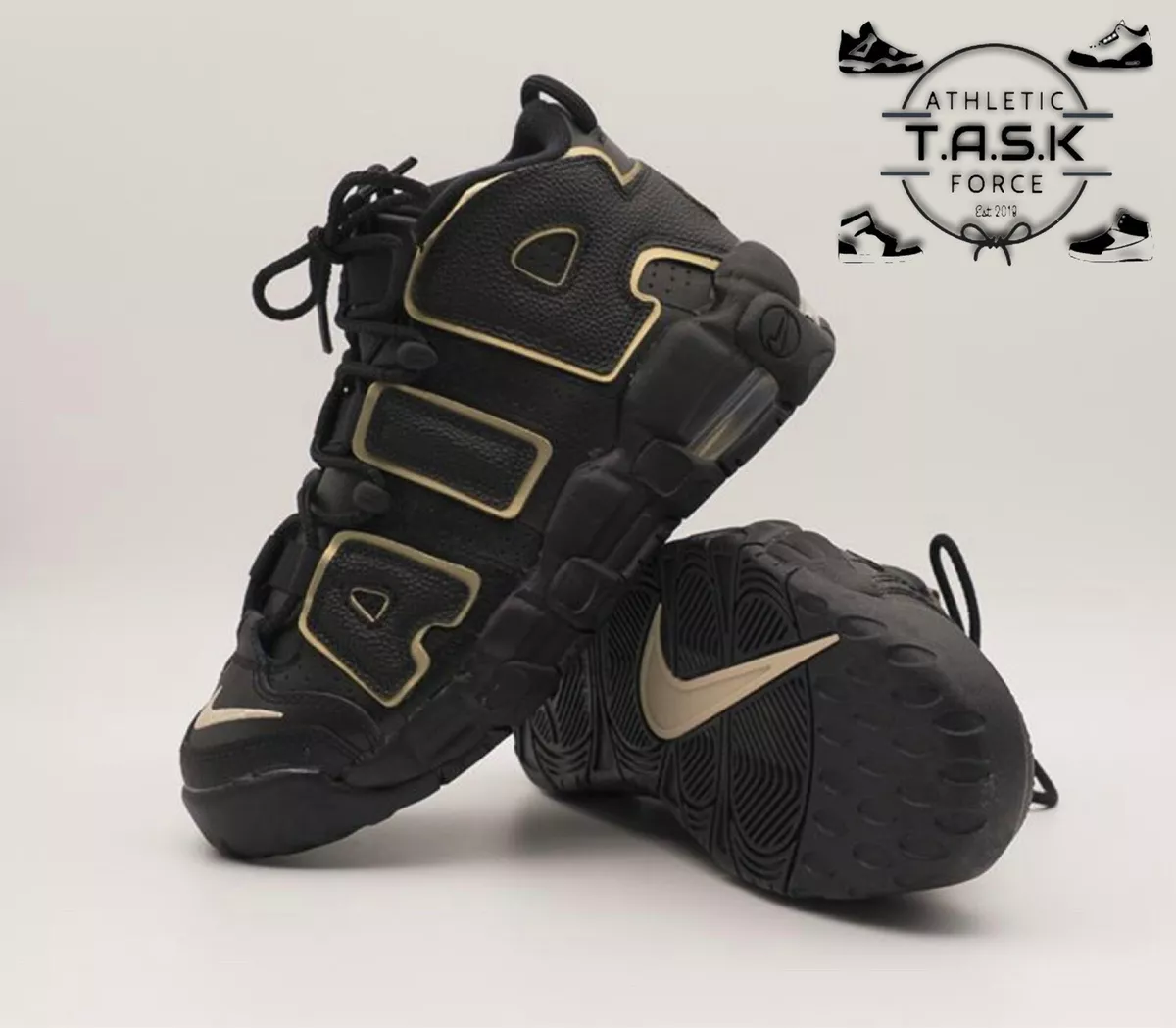 💯 Nike Air More Uptempo Sz GS 7Y / WMNS 8.5 Black Metallic Gold DD3038-001 NEW