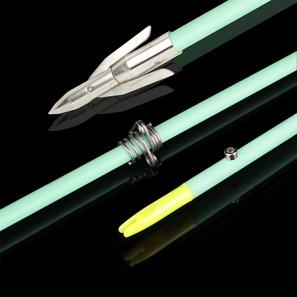 36" Bow Fishing Arrows Night Glow Broadheads Solid Fiberglass Archery Hunting - Image 4 of 4