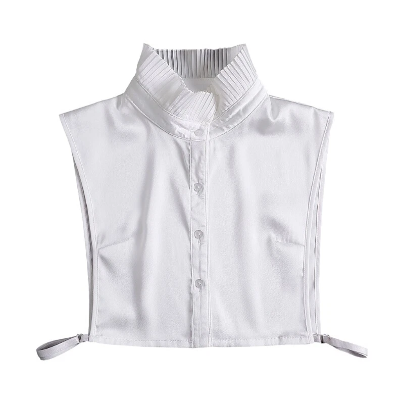 Women Simple Stand Up False Collar High Neck White Half Shirt Top