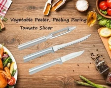 Rada 3 Pc Set Vegetable Peeler, Peeling Paring, & Tomato Slicer (Silver Handle)