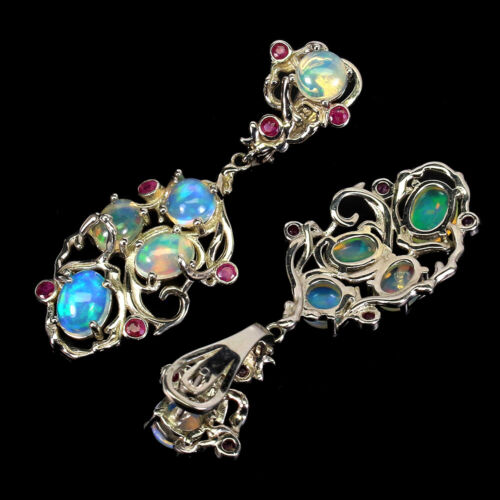 Pendientes De Plata 925 De Verano Óvalo De Ópalo De Fuego 8x6mm Joya De Rubí - Imagen 3 de 9