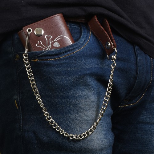 Rustic Genuine Leather Biker Wallet W/ Chain Brown Bi-Fold Trucker Wallet - Picture 1 of 9