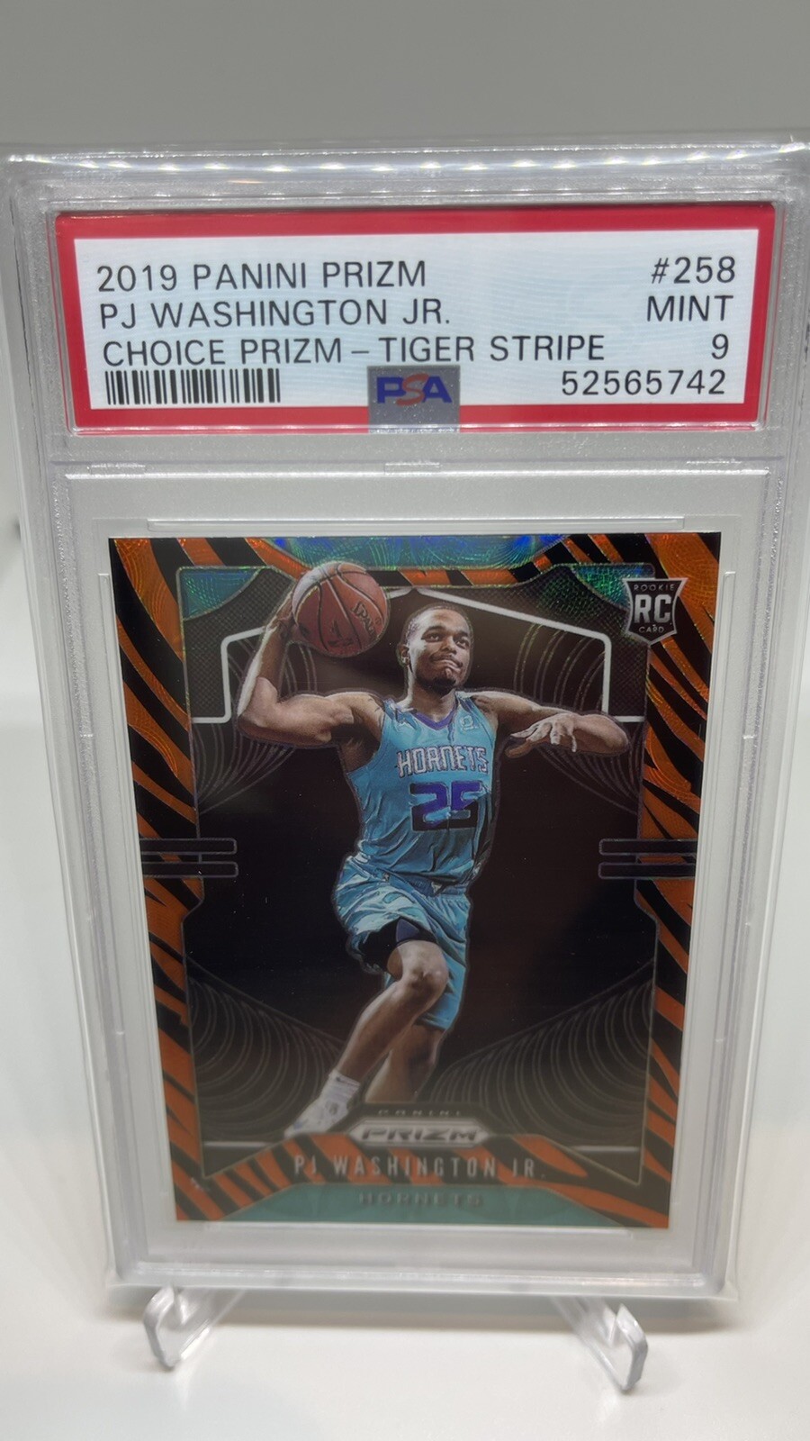 PJ WASHINGTON JR RC 2019-20 PANINI PRIZM #258 CHOICE PRIZM TIGER STRIPE PSA 9