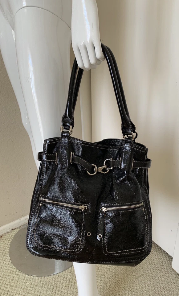 Cole Haan Black Patent Leather Hobo Satchel Tote Bag - Image 4 of 4