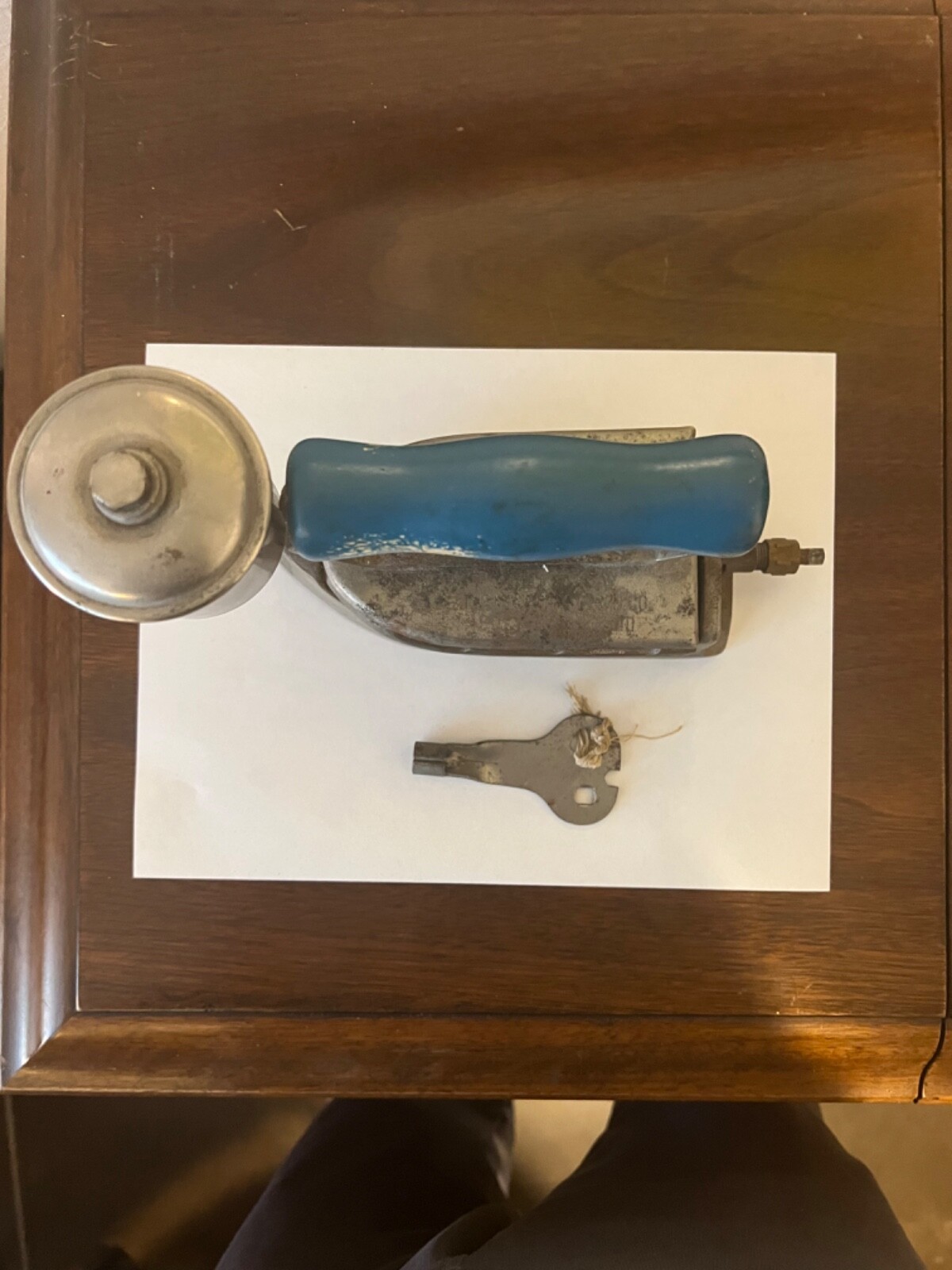 Vintage coal-steam Cloth Ironing and Wooden Handle and key