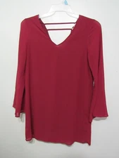 Japna Top or Dress Size S Red Pull Over V Neck Front and Back Long Sleeve Career