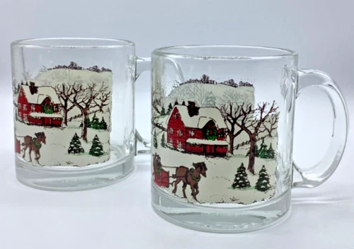 Libbey Winter Village 2 Mugs (12 oz) Christmas Holiday Winter Scenes Arby’s