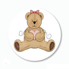 30 Pink Heart Teddy Bear Labels Scrapbook Stickers 1.5" Round Envelope Seals