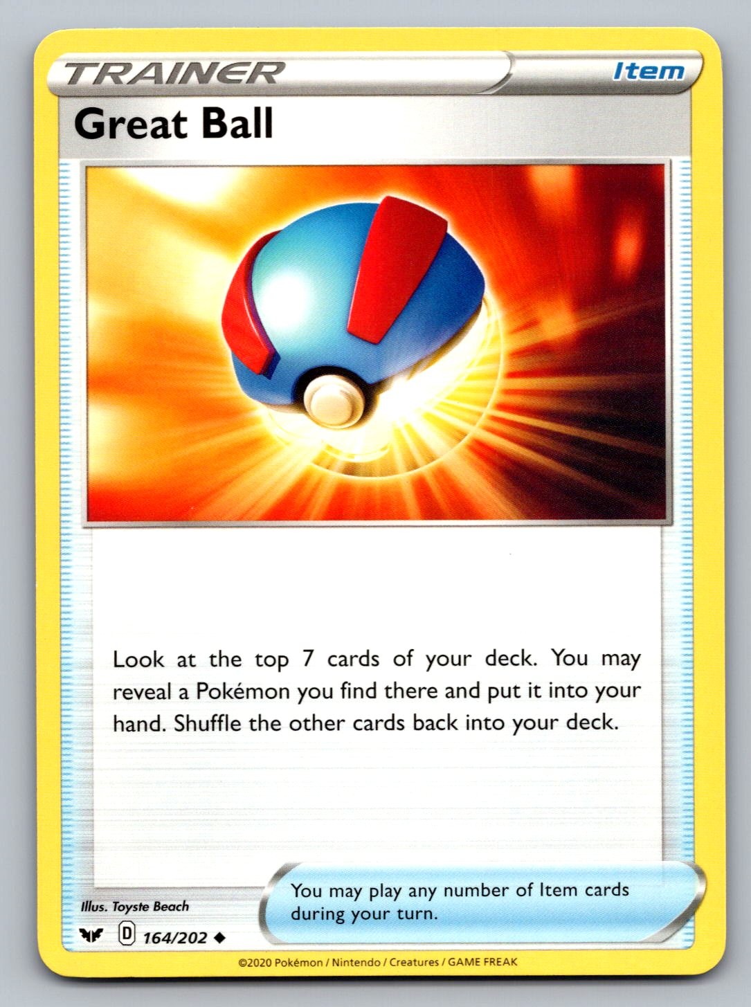 Pokemon TCG SWSH01: Sword & Shield Base Set Great Ball 164/202