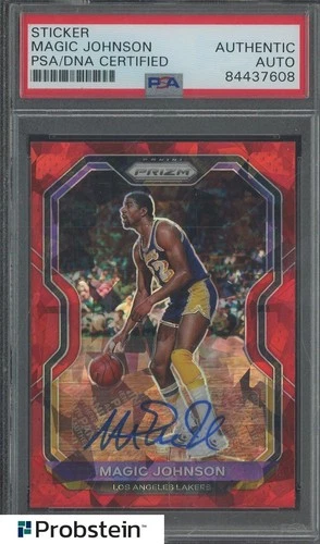 Magic Johnson HOF Signed 2020-21 Panini Red Ice Prizm #219 PSA/DNA Sticker AUTO