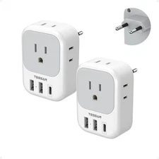 2 Pack European Plug Adapter USB C, TESSAN US to Europe 4 grey+white 