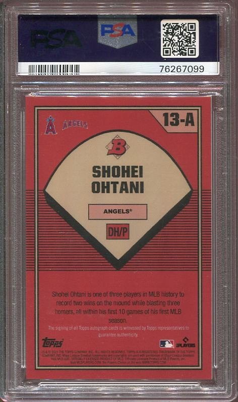 2021 Shohei Ohtani Auto Bowman x K. Shore Green Foil /89 #13-A LA Angels PSA 9 view 2