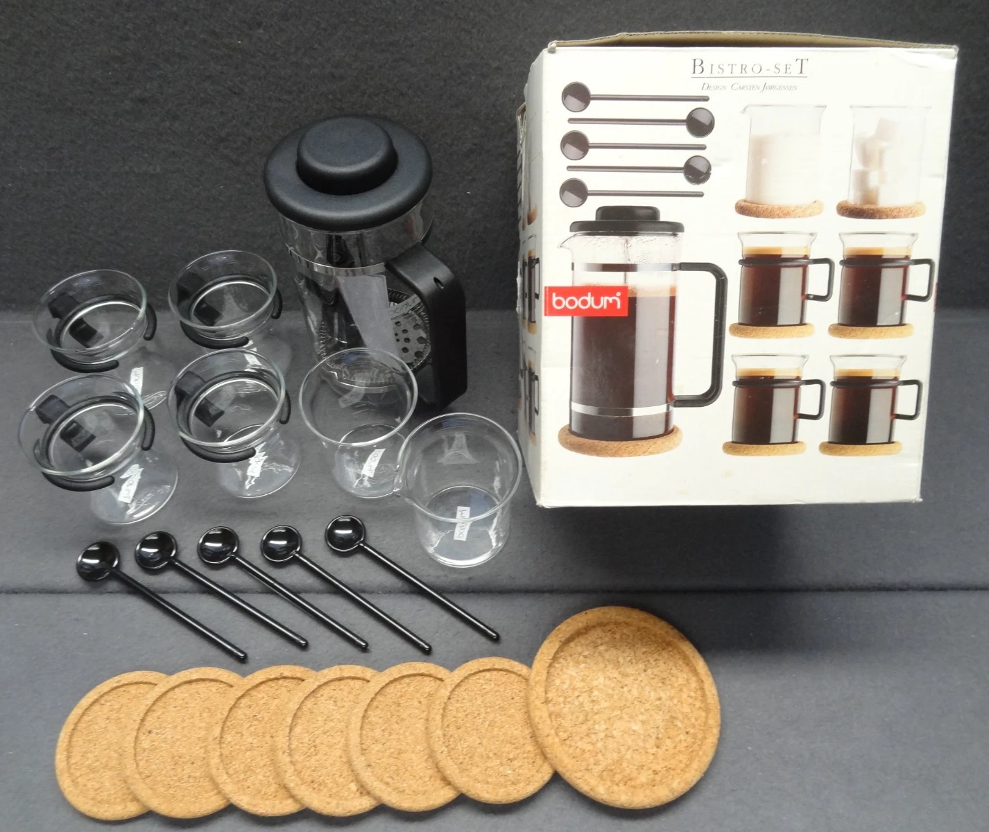 NEW Bodum Bistro 12-Pcs 8-Cup Coffee Press Serving Set Cup Mug Coaster French