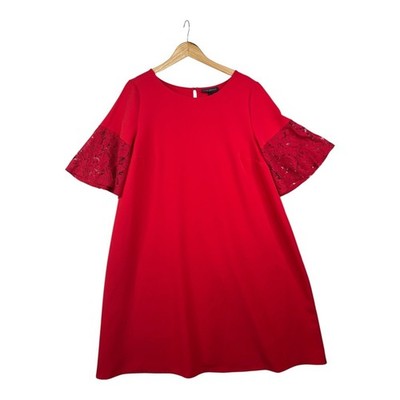 Lane Bryant Lace Detail Sleeve Dress size 14/16 Red | eBay