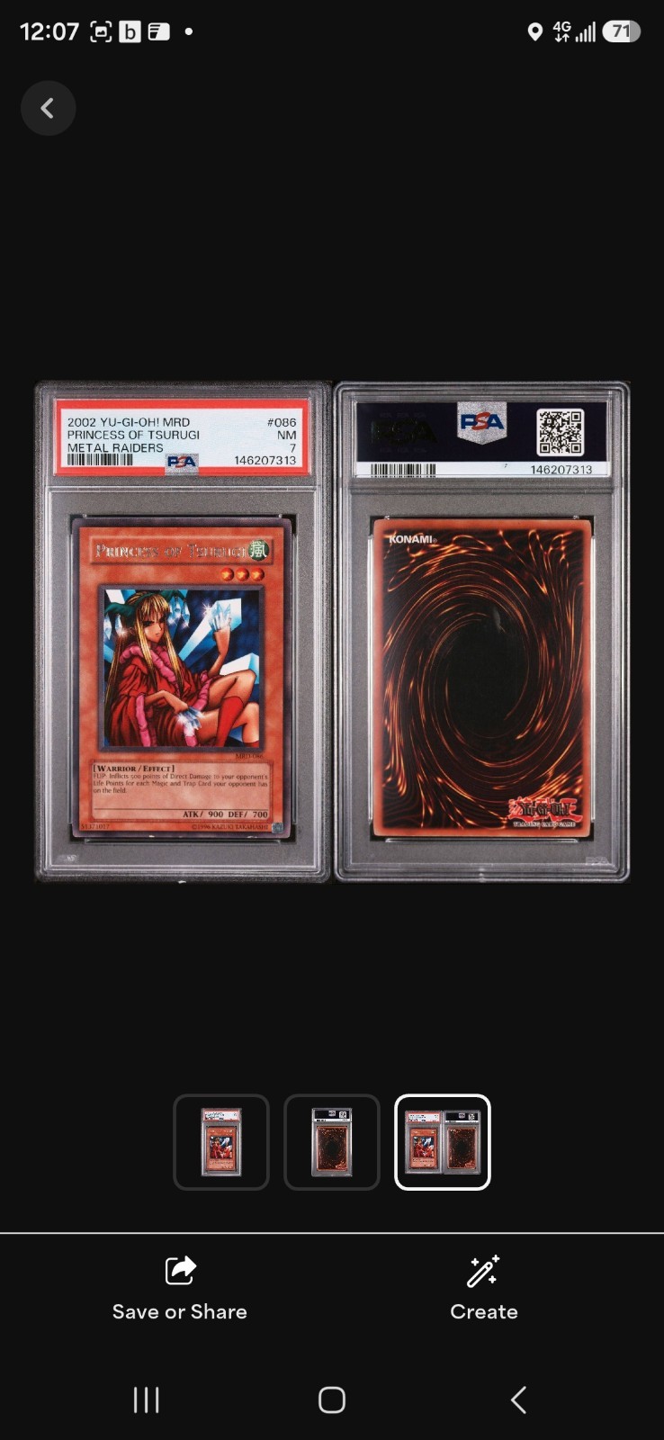 2002 Yu-Gi-Oh! MRD Princess Of Tsurugi PSA7 view 3