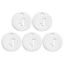 Alphabet Letter Charm Letter J 12mm 1/2" Round Alphabet Charm Silver Tone 5 Pcs