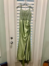 Beaded Prom Dress with lace up back - Sage green - never worn - Size 4