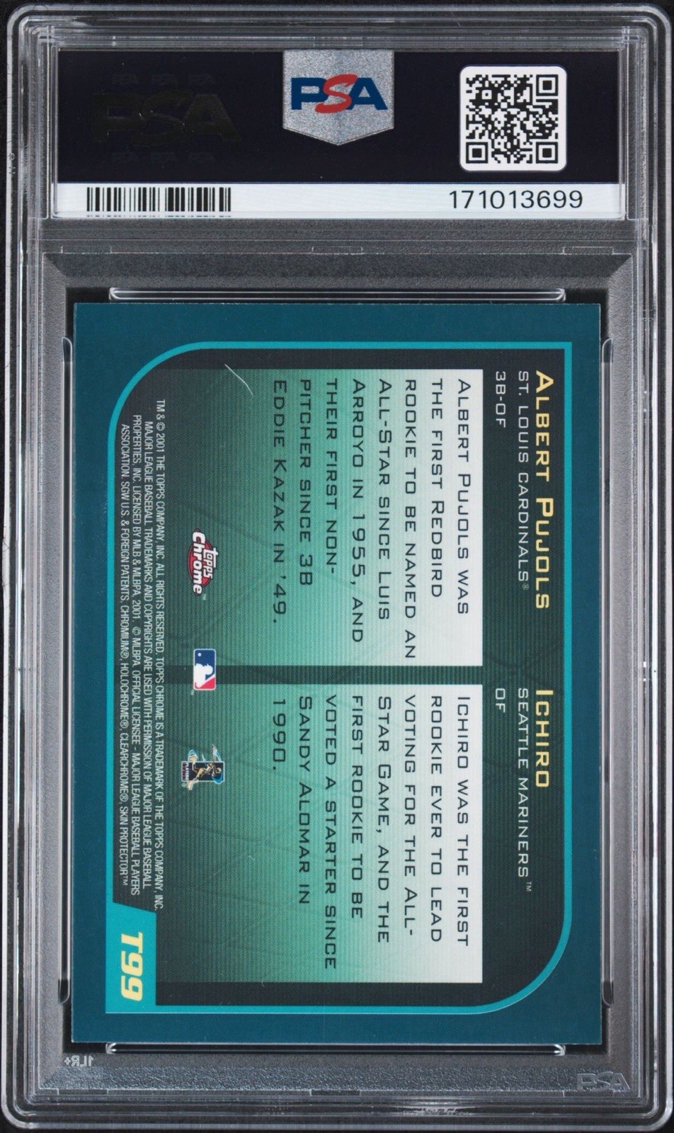 141403874 Ichiro Suzuki Albert Pujols 2001 Topps Traded Chrome #T99 RC PSA 9 view 2