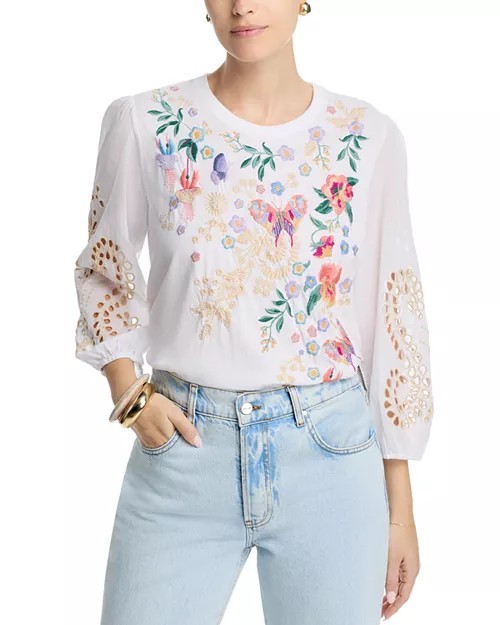 Johnny Was Sz XL Mixed Media Top NWT (Beautiful!)