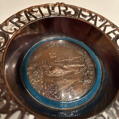 Vintage Crater Lake Oregon Souvenir Trinket dish tray Copper Wash Wizard Island